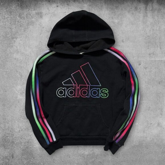 Adidas Big Girls Fleece Hoodie Multicolor Stripes Size L (14) - Picture 1 of 3